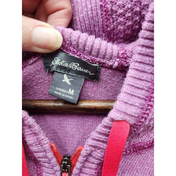 Eddie Bauer Womens Pink Hooded Full-Zip Sweater Knit Jacket With Pockets Size M - Picture 4 of 6